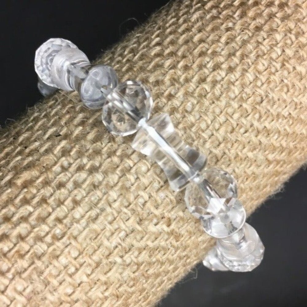 Stretch Bracelet Faceted Translucent Clear Concave Cylinder Retro 80s 90s Y2K